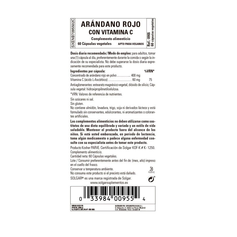Solgar Arándano Rojo Con Vitamina C 2 Solgar Arándano Rojo Con Vitamina C - Imagen 2