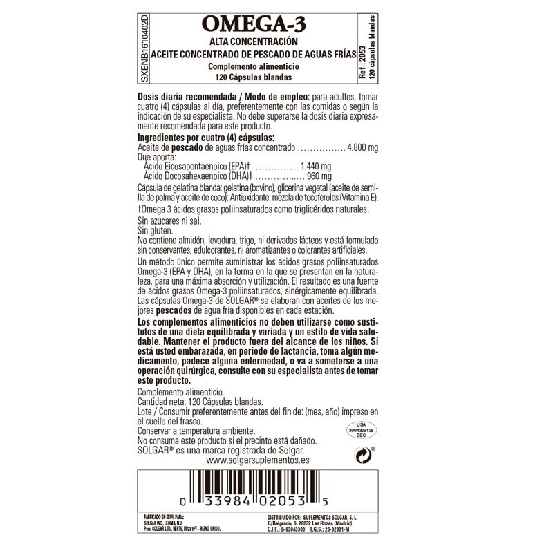 Solgar Omega 3 Alta Concentración 3 Solgar Omega 3 Alta Concentración - Imagen 3